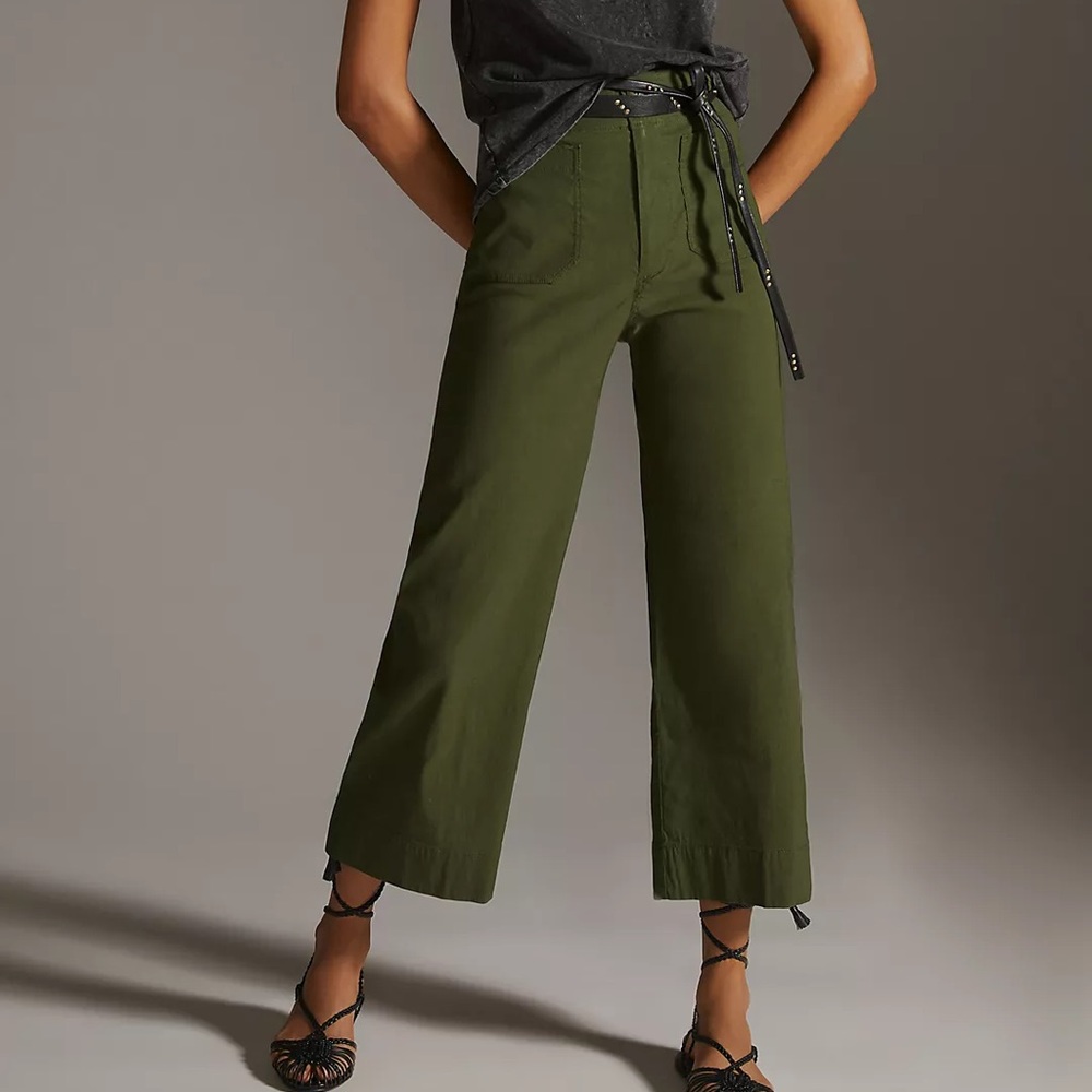 Anthropologie Maeve Colette Cropped Ponte Pants Olive Green